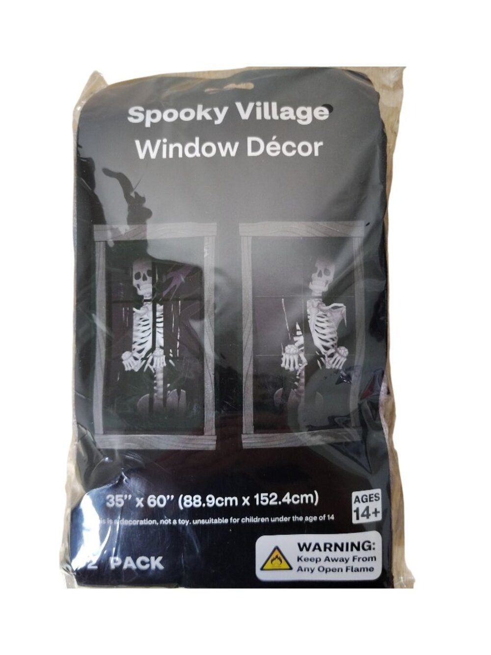 Spooky Village Skeleton Silhouette Window Decor Covers 2 Pack 35x60 Halloween